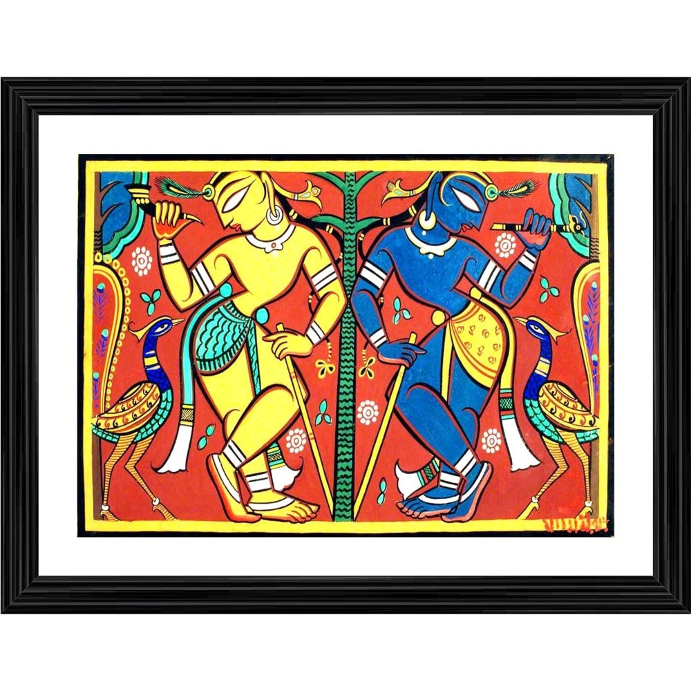 Roneclick Krishna Balram Painting With Wood Photo Frame (Multicolor)