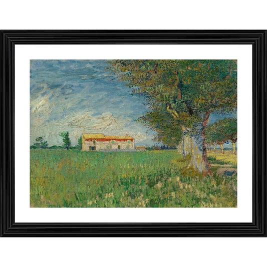 Roneclick Farmhouse in a Wheatfield 1888 Painting With Wood Photo Frame (Multicolor)