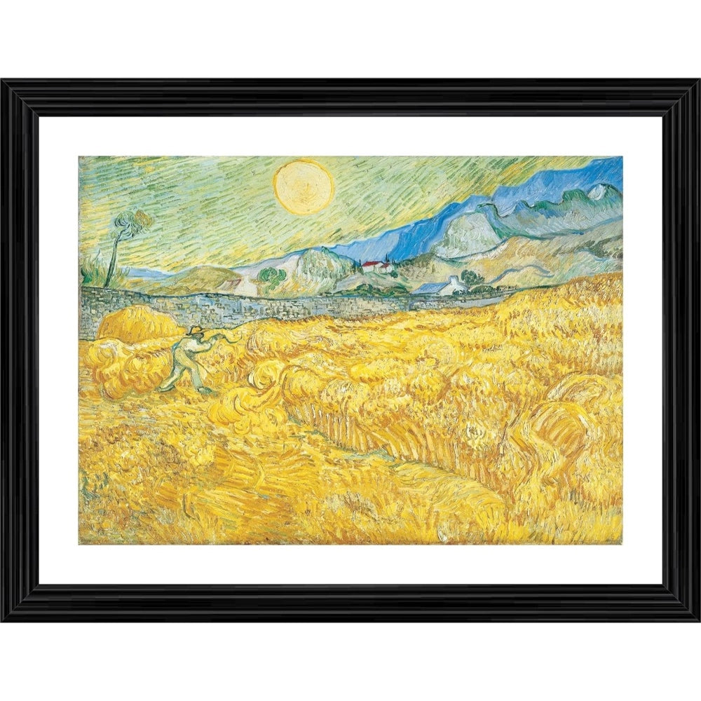 Roneclick Wheatfield with a Reaper 1889 Painting With Wood Photo Frame (Multicolor)