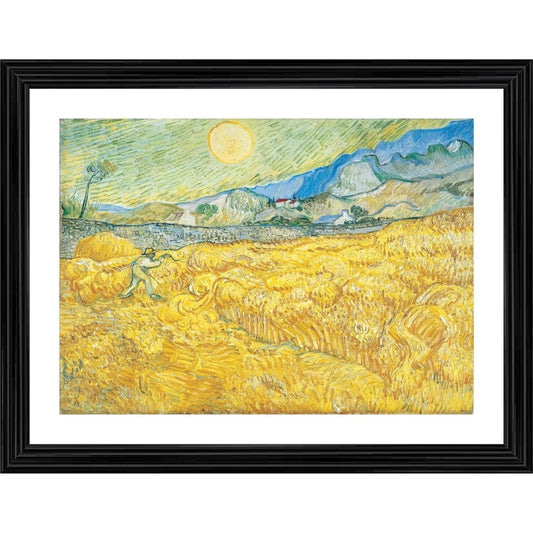 Roneclick Wheatfield with a Reaper 1889 Painting With Wood Photo Frame (Multicolor)