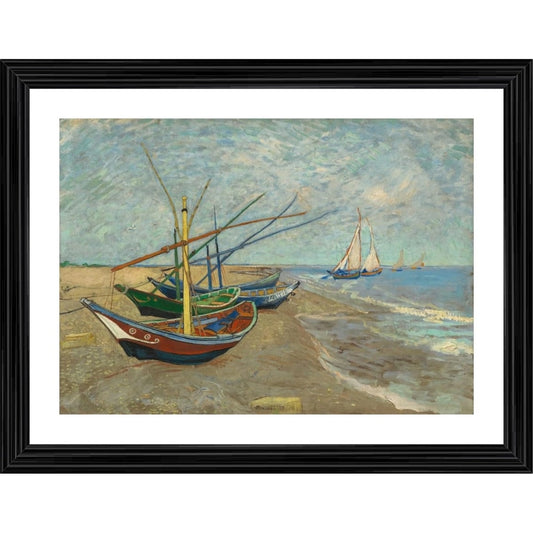 Roneclick Fishing Boats on the Beach 1888 Painting With Wood Photo Frame (Multicolor)