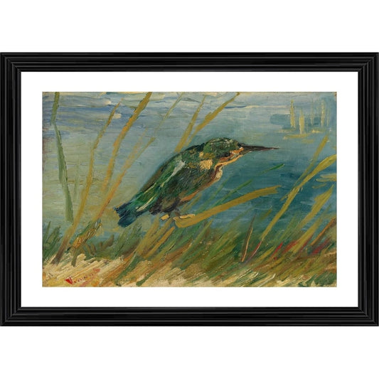 Roneclick Kingfisher by the Waterside 1887 Painting With Wood Photo Frame (Multicolor)