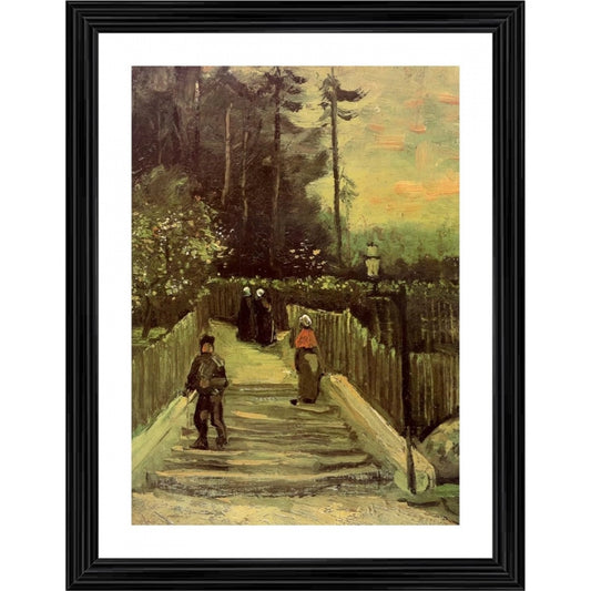 Roneclick Sloping Path in Montmartre 1886 Painting With Wood Photo Frame (Multicolor)