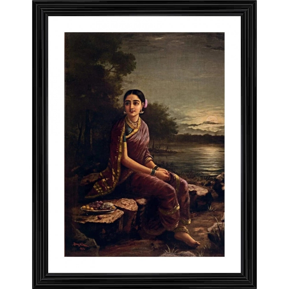 Roneclick Radha in Moonlight 1902 Painting With Wood Photo Frame (Multicolor)