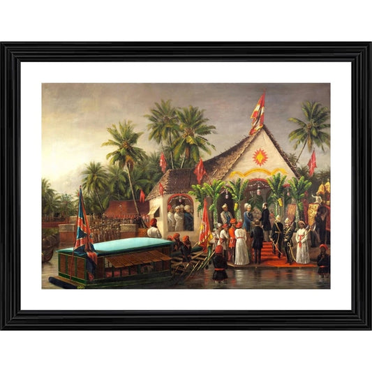 Roneclick Historic Meet Maharaja of Travancore &amp; British Officials 1880 Painting With Wood Photo Frame (Multicolor)