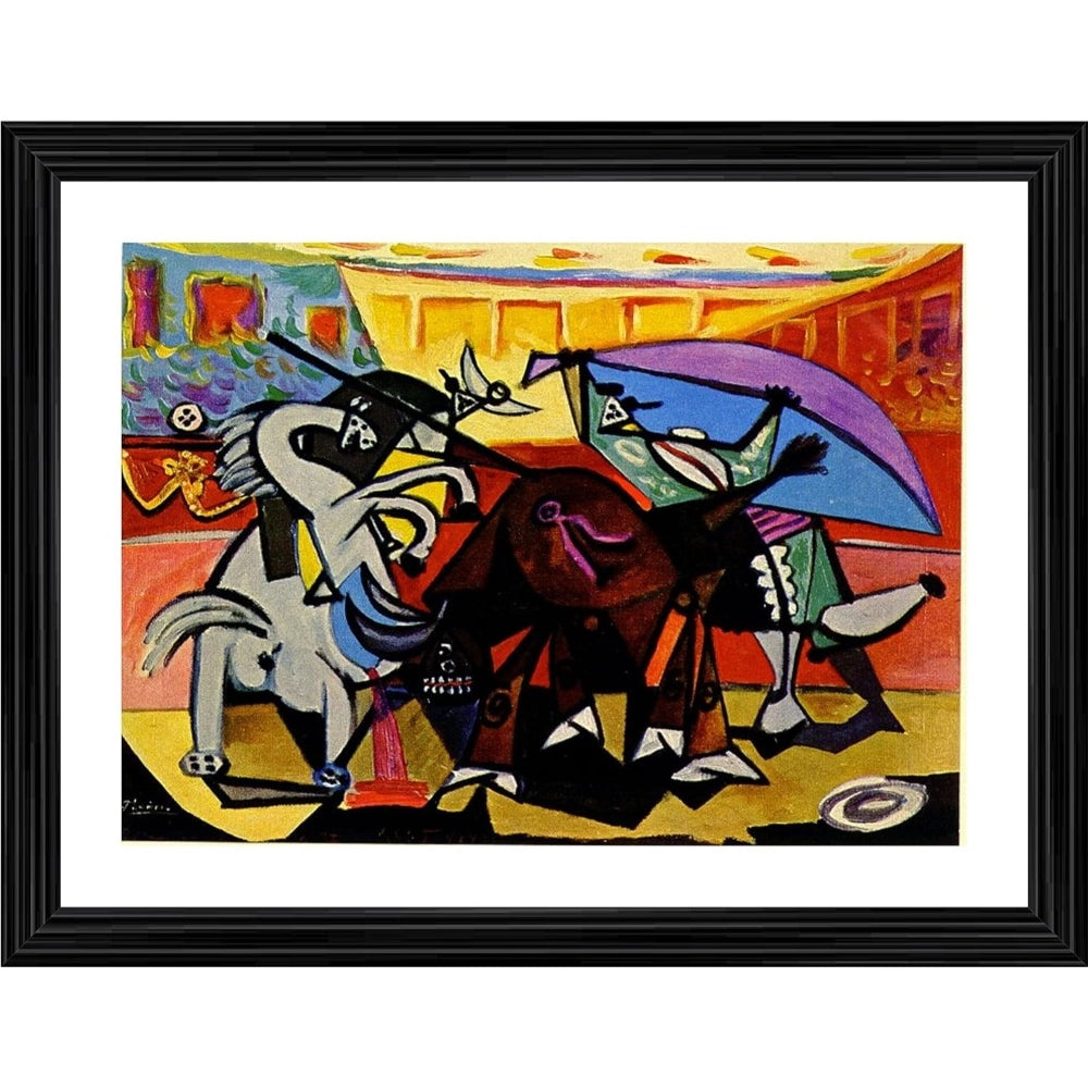 Roneclick Bullfight 4 Painting With Wood Photo Frame (Multicolor)