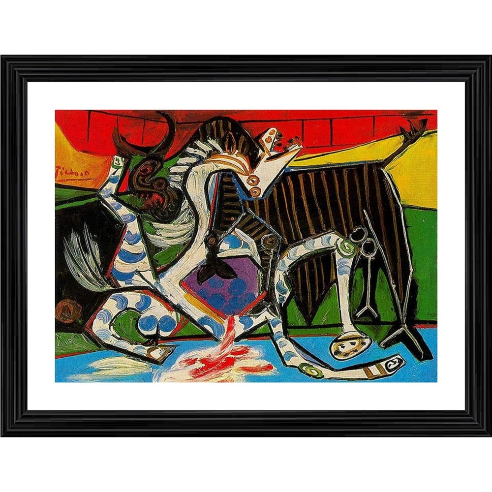 Roneclick Bullfight 2 Painting With Wood Photo Frame (Multicolor)