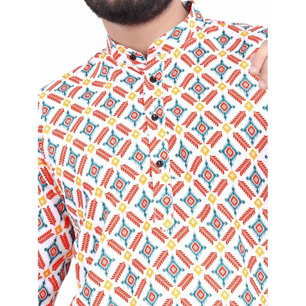 Roneclick Men's Cotton Blended Printed Full Sleeve Shortkurta (Multicolor)