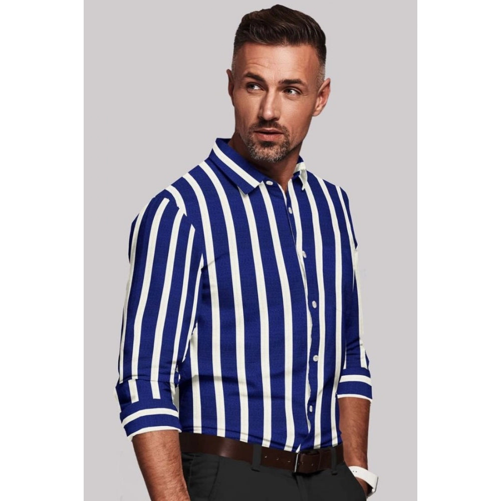 Roneclick Men's Cotton Blended Striped Full Sleeve Shirt (White-Blue)