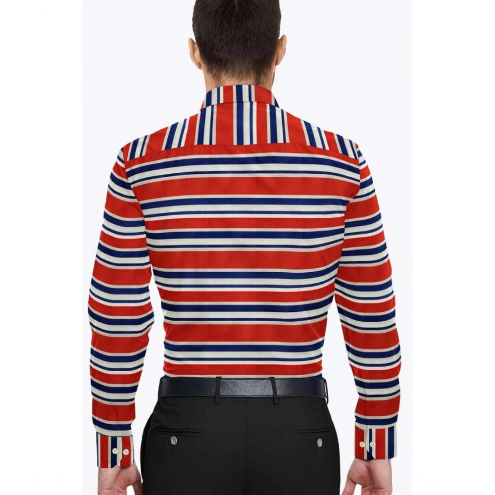 Roneclick Men's Cotton Blended Striped Full Sleeve Shirt (Red-Blue)