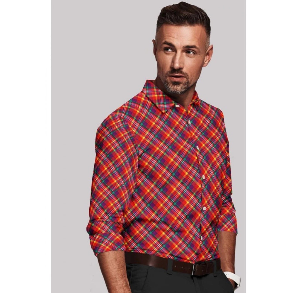 Roneclick Men's Cotton Blended Checked Full Sleeve Shirt (Red)