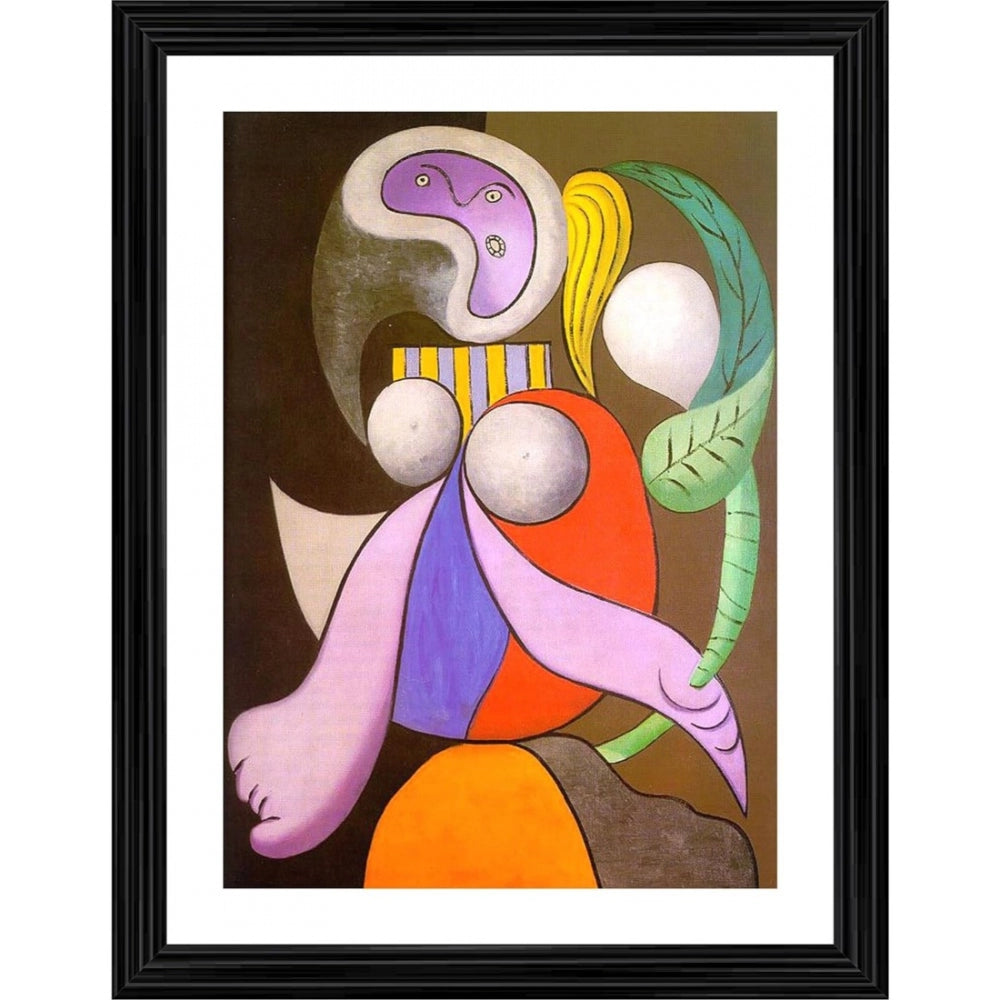 Roneclick Woman with a Flower 1932 Painting With Wood Photo Frame (Multicolor)