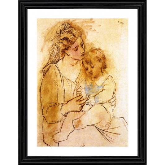 Roneclick Mother and Child 1922 Painting With Wood Photo Frame (Multicolor)