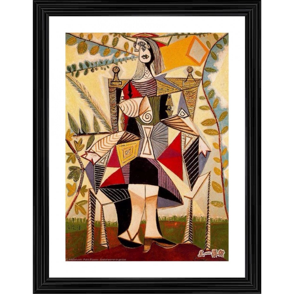 Roneclick Seated Woman in a Garden 1938 Painting With Wood Photo Frame (Multicolor)