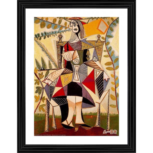 Roneclick Seated Woman in a Garden 1938 Painting With Wood Photo Frame (Multicolor)