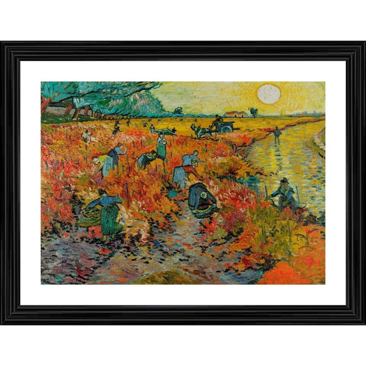 Roneclick The Red Wineyard 1888 Painting With Wood Photo Frame (Multicolor)