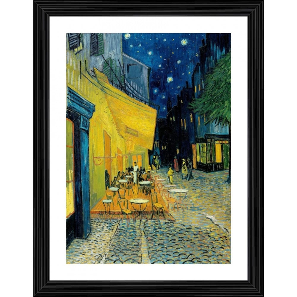 Roneclick Terrace at Night 1888 Painting With Wood Photo Frame (Multicolor)