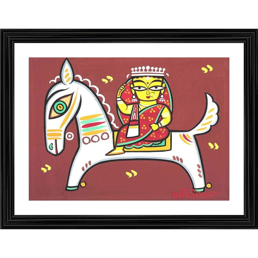 Roneclick Woman on the Horse Painting With Wood Photo Frame (Multicolor)