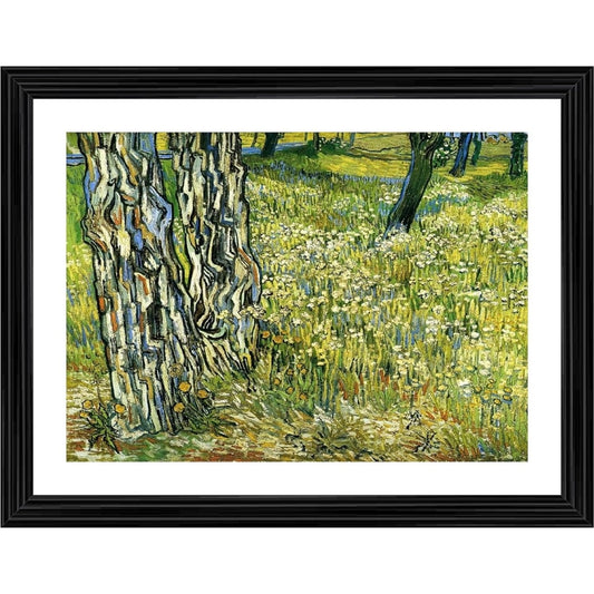 Roneclick Tree Trunks in the Grass 1890 Painting With Wood Photo Frame (Multicolor)