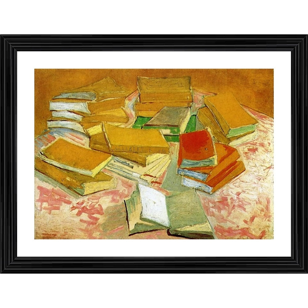 Roneclick Piles of French Novels 1887 Painting With Wood Photo Frame (Multicolor)