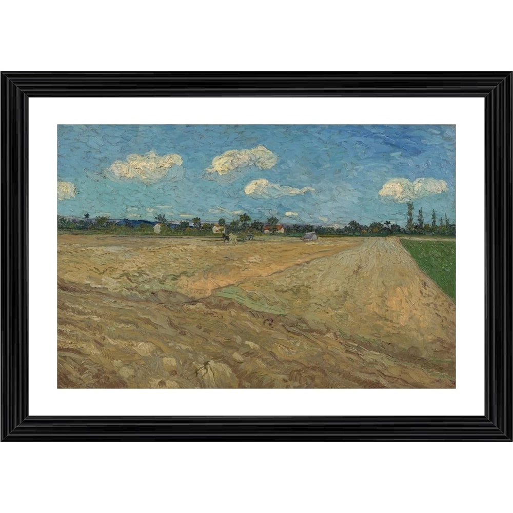 Roneclick Ploughed Fields The Furrows 1888 Painting With Wood Photo Frame (Multicolor)