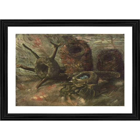 Roneclick Birds Nests 1885 Painting With Wood Photo Frame (Multicolor)