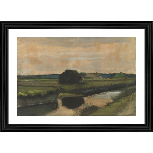 Roneclick Stack of Peat and Farmhouses 1883 Painting With Wood Photo Frame (Multicolor)