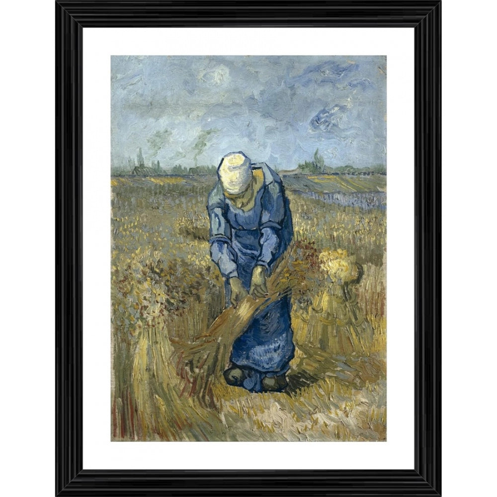 Roneclick Peasant Woman Bruising Flax 1889 Painting With Wood Photo Frame (Multicolor)