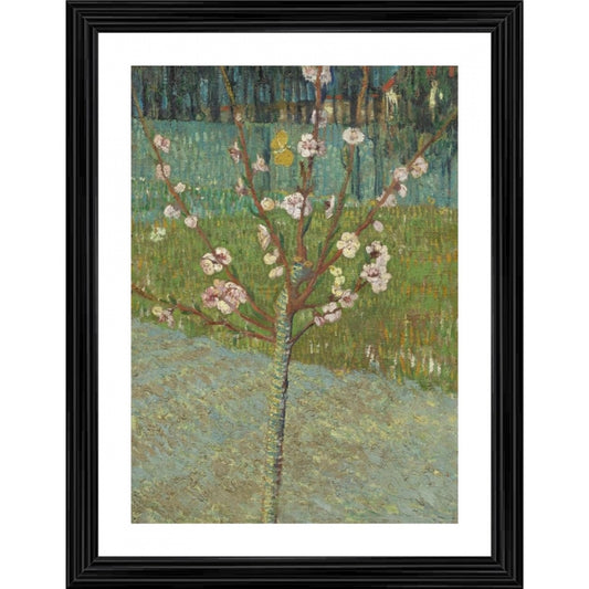 Roneclick Peach Tree in Blossom 1888 Painting With Wood Photo Frame (Multicolor)