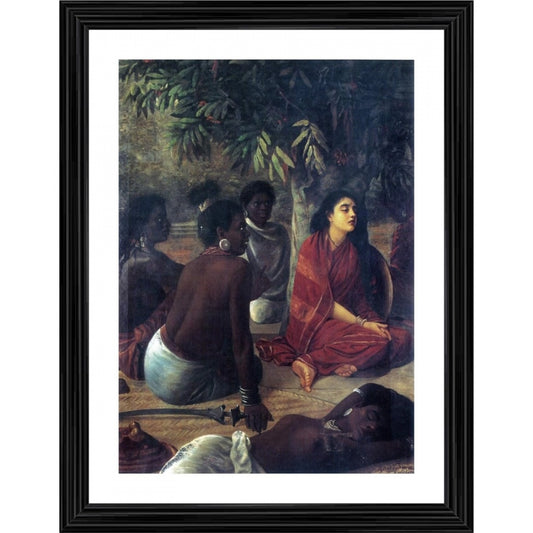 Roneclick Sita In Ashoka Grove 1890 Painting With Wood Photo Frame (Multicolor)