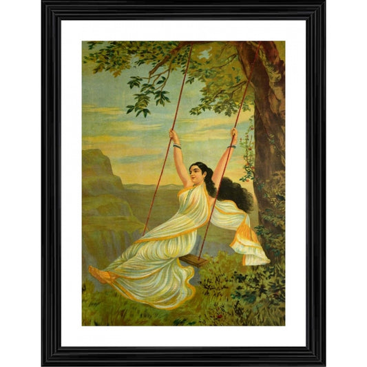 Roneclick Mohini on a Swing 1894 Painting With Wood Photo Frame (Multicolor)