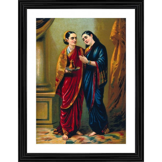 Roneclick Draupadi and Sudeshna 1896 Painting With Wood Photo Frame (Multicolor)