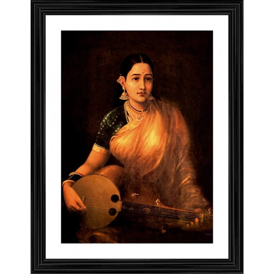 Roneclick A Lady Playing Swarbat 1874 Painting With Wood Photo Frame (Multicolor)