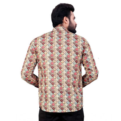 Roneclick Men's Cotton Blended Printed Full Sleeve Shortkurta (Multicolor)