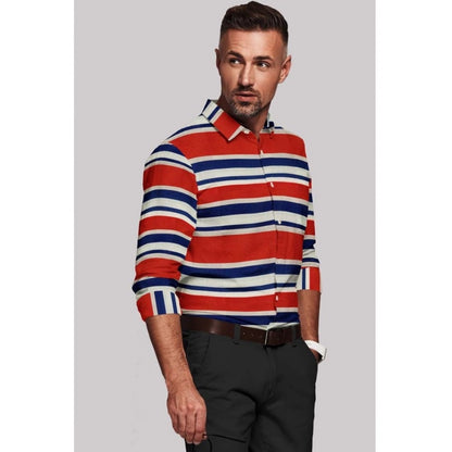 Roneclick Men's Cotton Blended Striped Full Sleeve Shirt (Red-Blue)