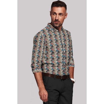 Roneclick Men's Cotton Blended Printed Full Sleeve Shirt (Multicolor)