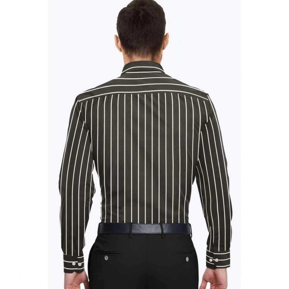 Roneclick Men's Cotton Blended Striped Full Sleeve Shirt (Black-White)