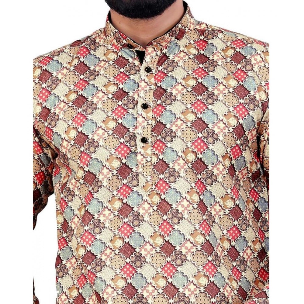 Roneclick Men's Cotton Blended Printed Full Sleeve Shortkurta (Multicolor)