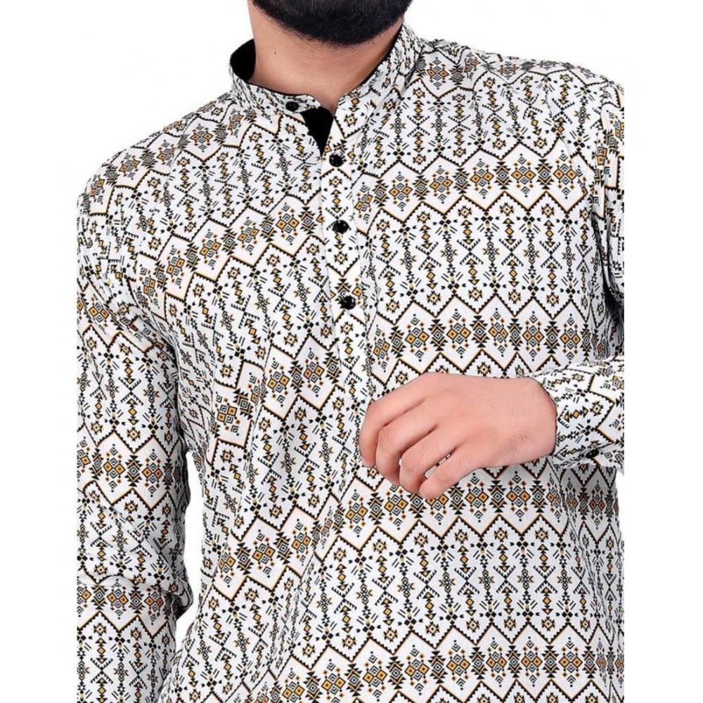 Roneclick Men's Cotton Blended Printed Full Sleeve Shortkurta (Multicolor)