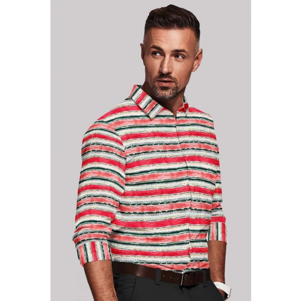 Roneclick Men's Cotton Blended Striped Full Sleeve Shirt (Red-White)