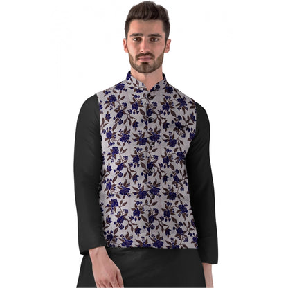 Roneclick Men's Jacquard Printed Full Sleeve Waistcoat (Blue)