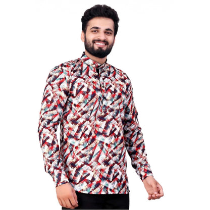 Roneclick Men's Cotton Blended Printed Full Sleeve Shortkurta (Multicolor)