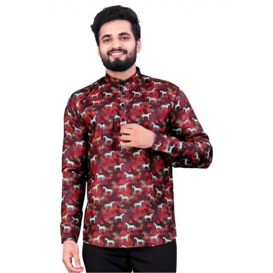 Roneclick Men's Cotton Blended Printed Full Sleeve Shortkurta (Multicolor)