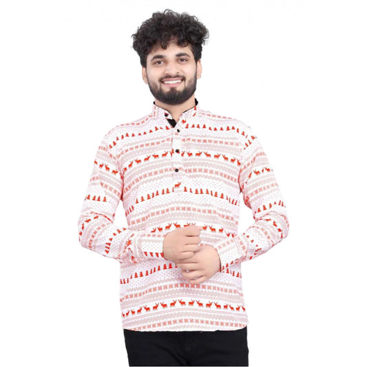 Roneclick Men's Cotton Blended Printed Full Sleeve Shortkurta (Multicolor)