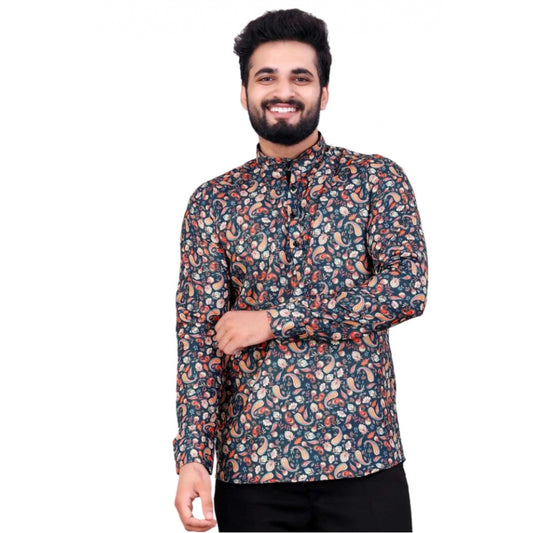 Roneclick Men's Cotton Blended Printed Full Sleeve Shortkurta (Multicolor)