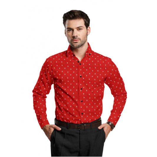 Roneclick Men's Cotton Blended Printed Full Sleeve Shirt (Red)