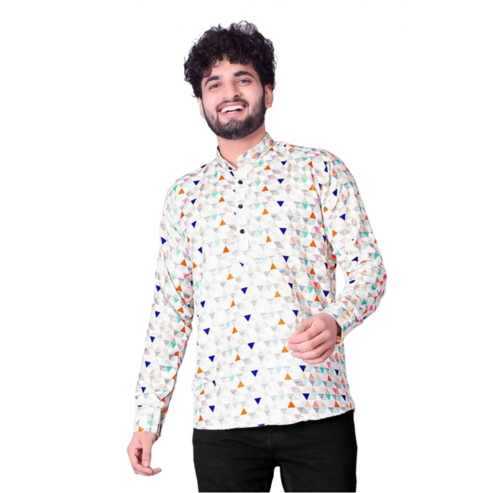 Roneclick Men's Cotton Blended Printed Full Sleeve Shortkurta (Multicolor)