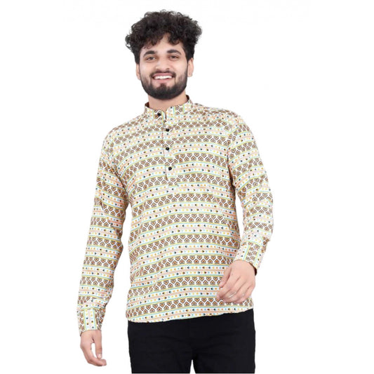 Roneclick Men's Cotton Blended Printed Full Sleeve Shortkurta (Multicolor)