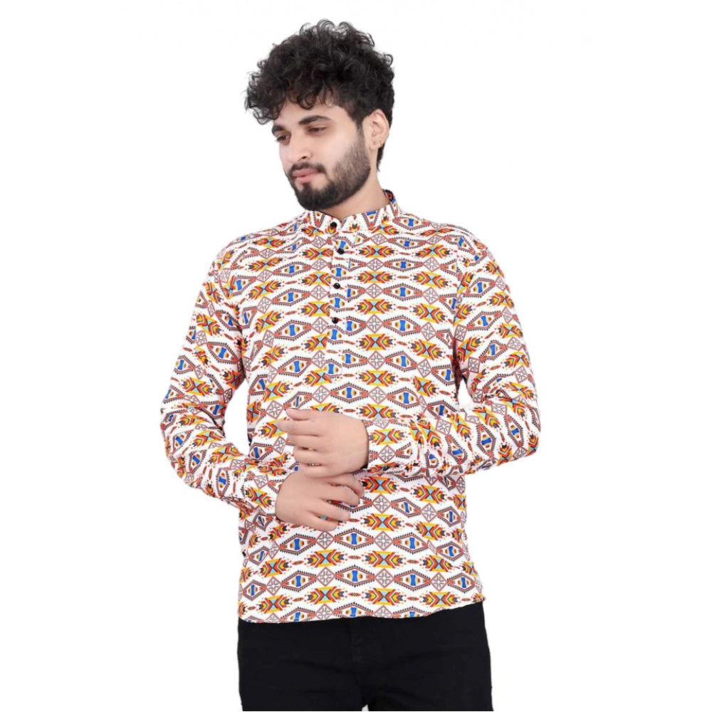 Roneclick Men's Cotton Blended Printed Full Sleeve Shortkurta (Multicolor)