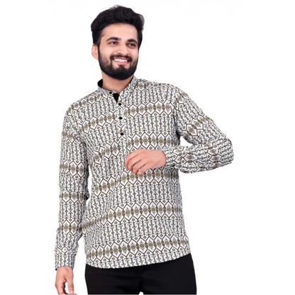 Roneclick Men's Cotton Blended Printed Full Sleeve Shortkurta (Multicolor)